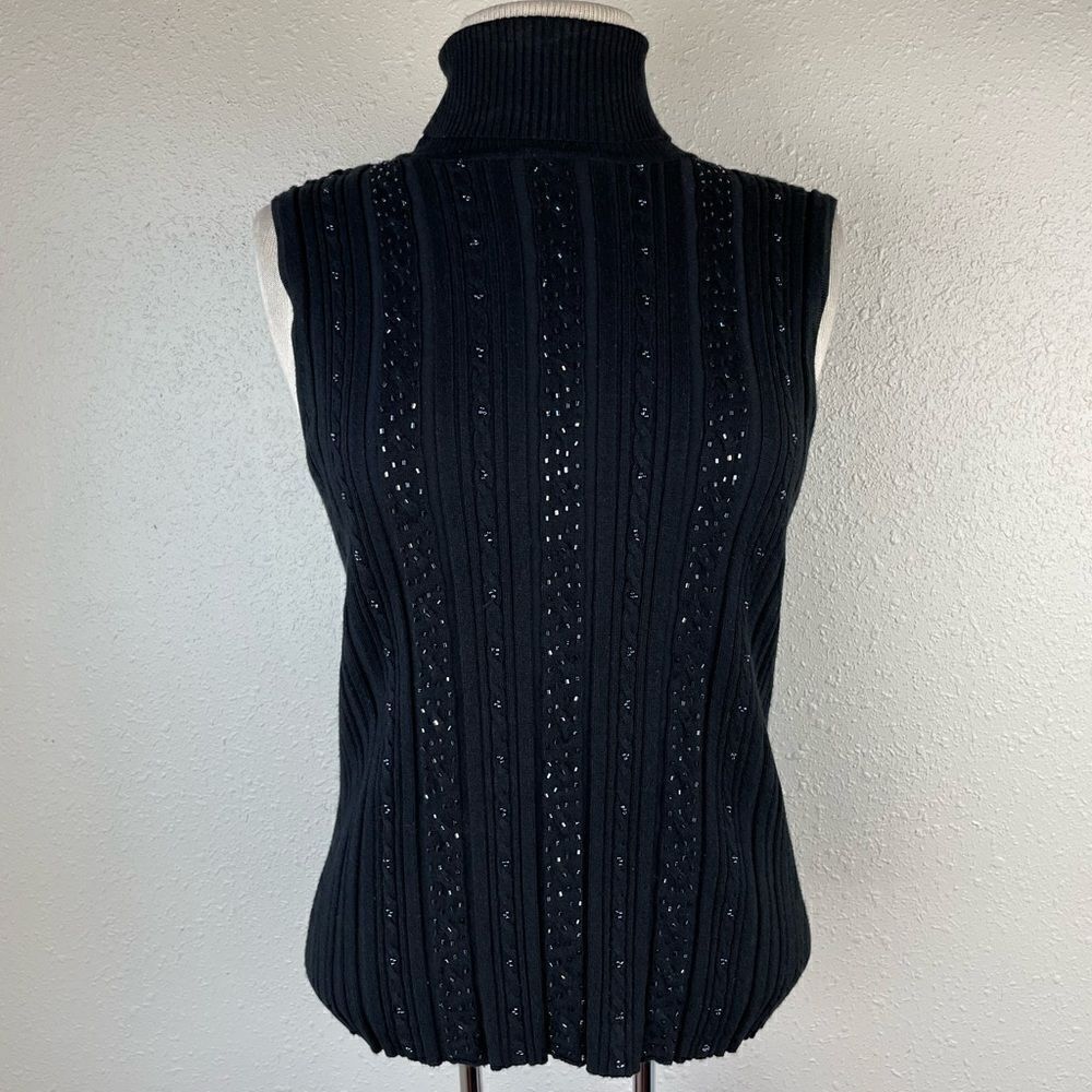 RQT Sleeveless Beaded Sweater Top Size Petite L EUC